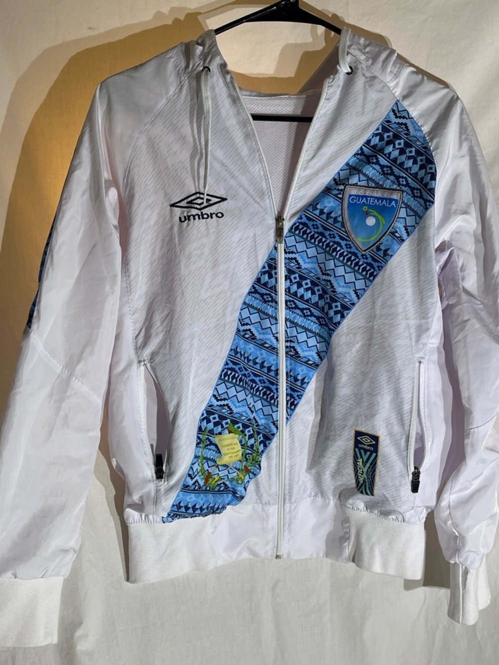 Umbro White Jacket with Blue Guatemala Crest & Aztec Stripe